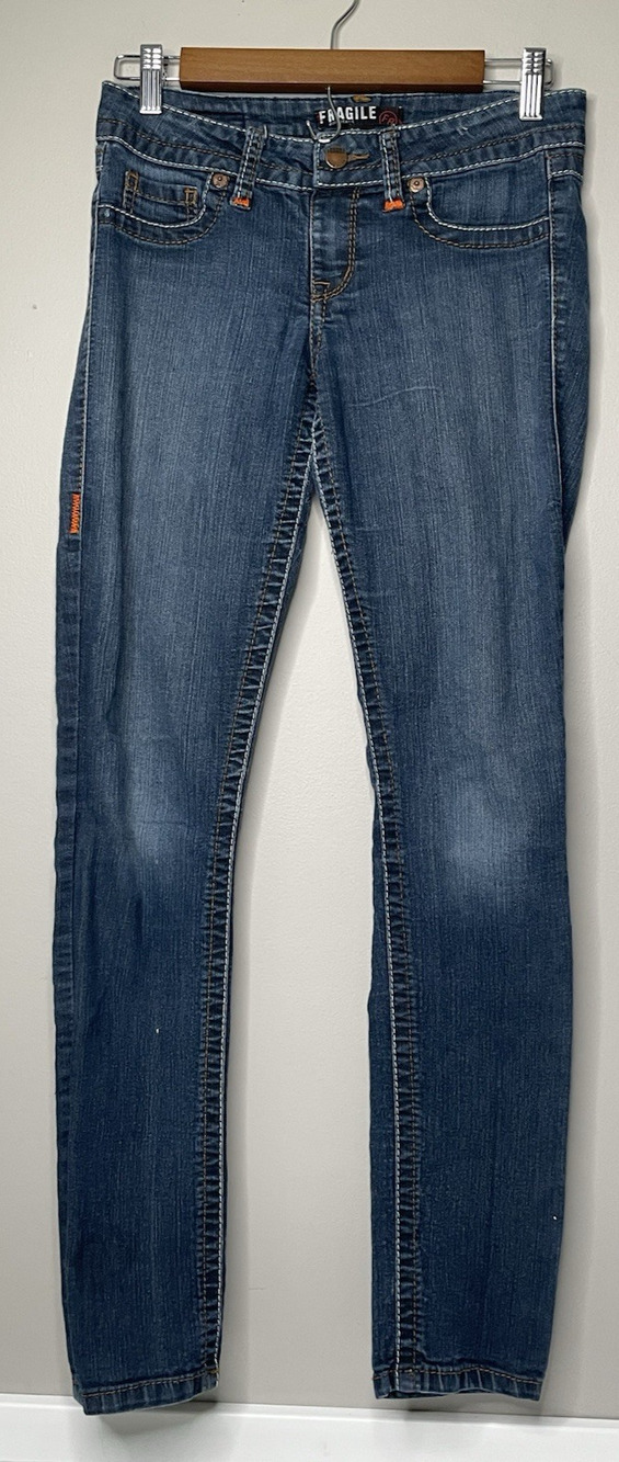 Fragile Blue Jeans Womens Skinny Denim Jeans Size S/C 28x29 Embroidered Flap Poc